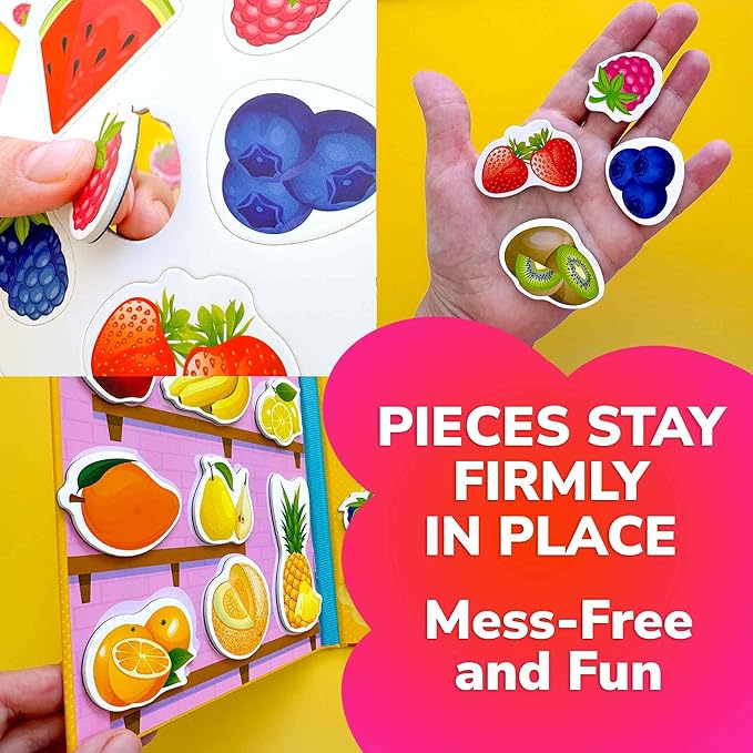 QUOKKA Travel Magnetic Puzzles for Toddlers 1-3 – 20+Pcs Fruits & Vegetables Game – Fun Travel Game Toy for Kids Ages 3-5 – Strong Magnets for Car Activities – Fun Toddler Puzzle Ages 2-4