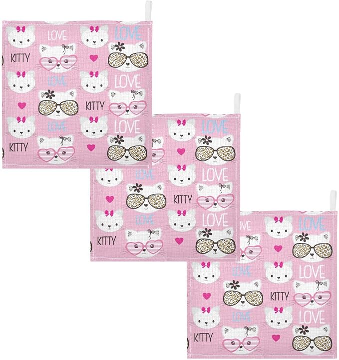 vvfelixl Baby Muslin Washcloths Childish Cats Pattern Baby Burp Cloths Cotton Baby Face Towel for Newborn Infants Boy Girls Soft and Absorbent 11.8 X 11.8 in, 3 Pack