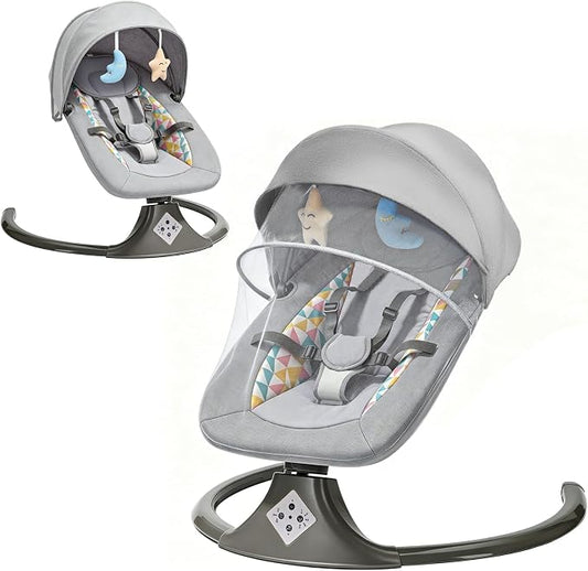 Electric Baby Swing for Infants,Multifunctional 3-in-1 Rocker,5-Speed Adjustable,Remote Control,10 Melodies,5-Point Harness,for Infants Up to 30 lbs, Up to 12 Months Easy Assembly (Gray)