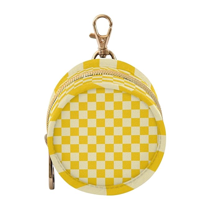 Pacifier Holder with Clip Pacifier Case for Diaper Bag Round Baby Pacifier Pouch Box Bag Portable Checkered Yellow