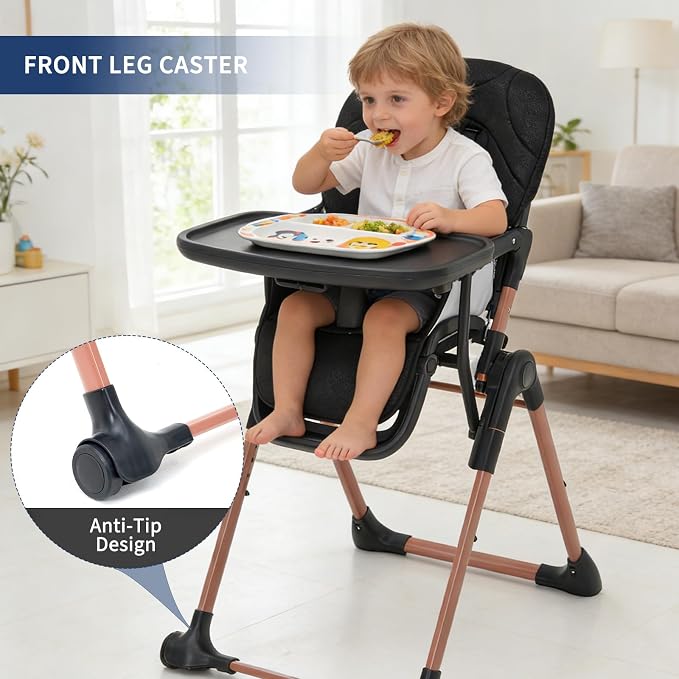 Portable & Foldable 3-in-1 High Chair for Baby, Adjustable Feeding Chair with Double Removable Trays, Compact Travel High Chair, Convertible Toddler Chair for 6-36 Months
