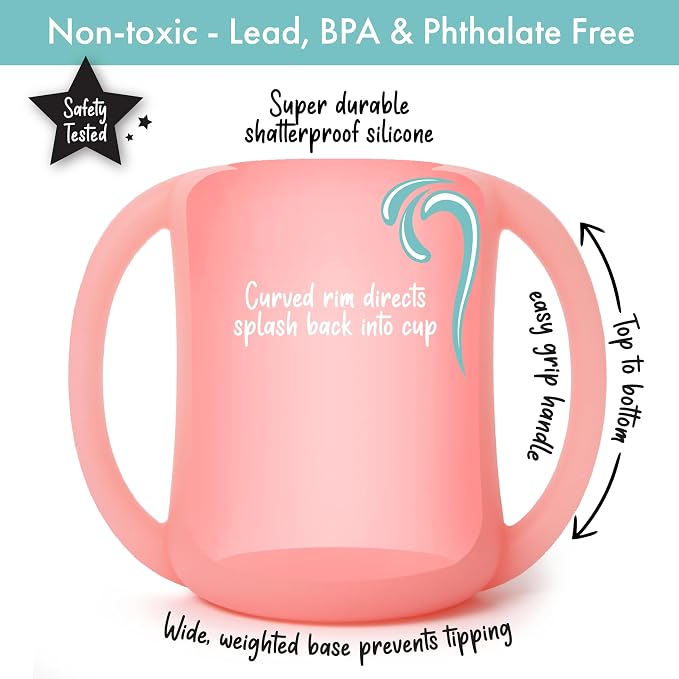PrimaStella Silicone Baby & Toddler Training Cup with Handles (Rose Quartz)