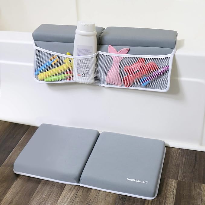 HealthSmart Baby Bath Kneeler and Elbow Rest Pad Set ??Ultra-Thick, Non-Slip, Water-Resistant & Machine-Washable with Toy Organizer Pockets for Moms & Baby Registry