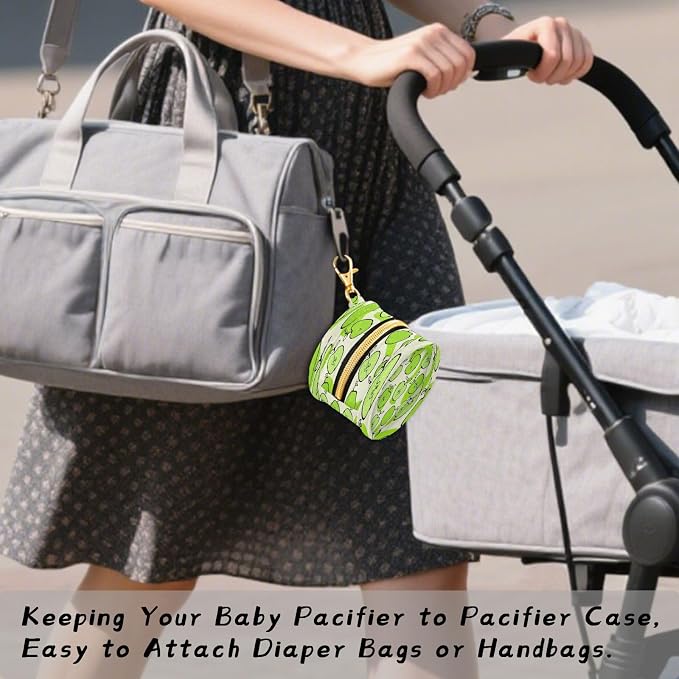 Fresh Green Apples Pacifier Holder Case with Clip Portable Small Travel Pacifier Pouch for Mom Bag Zipper Coin Purse Pendant