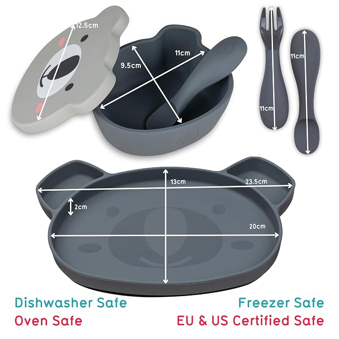 TUM TUM Baby Dinner Set for Weaning, Includes Silicone Suction Plate & Bowl, Baby Cutlery, 6 Months Plus, Dishwasher Safe, BPA Free (Kev Koala)