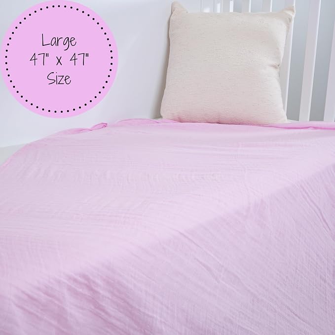 LollyBanks Muslin Swaddle Blankets 2 Pack, 100% Cotton Baby Blanket for Girls, Soft and Breathable 47 x 47 Inches Newborn Receiving Blanket, Newborn Essentials Must Haves (Pink Golf and Pink)