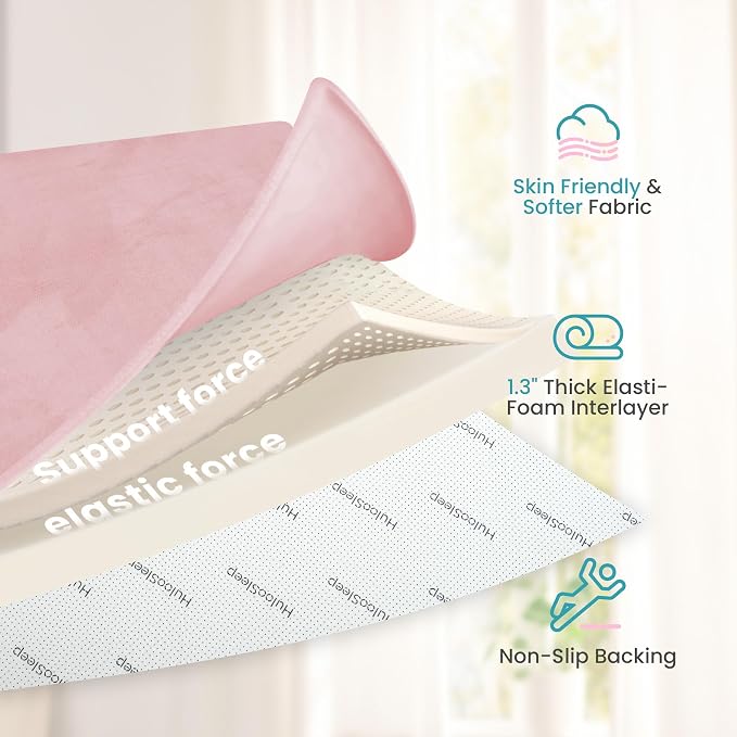 Baby Play Mat for Floor,Extra Large 59"×71" Playpen Mat for Tummy Time,Thicker Padded Elasti Foam Activity Mats,Water Repellent Ultra Soft Velvet,Non-Slip Backing Safe（Pink）