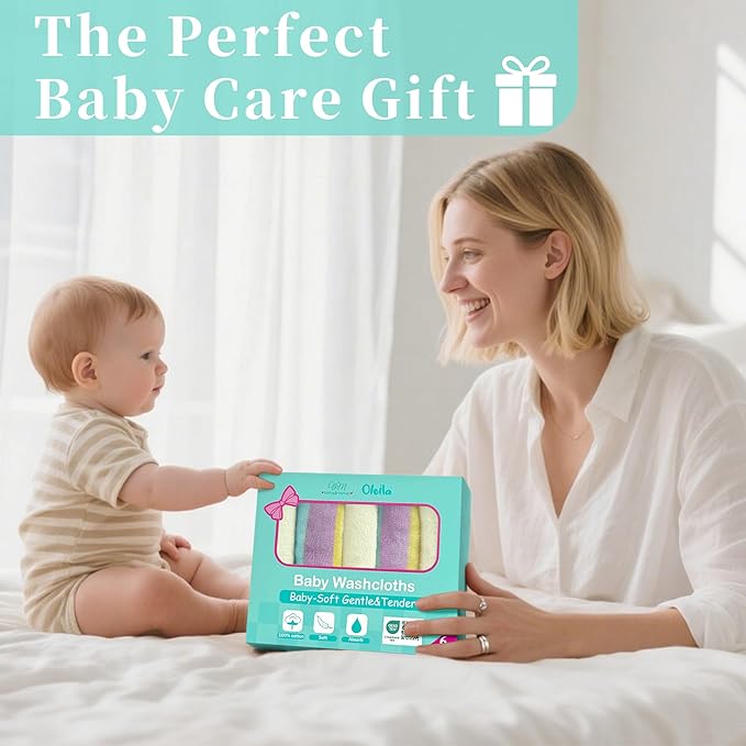 VOOVA & MOVAS Dino & Ivory Ultra-Soft Baby Washcloths ??100% Cotton, Highly Absorbent ??12"x12", 6 Pack ??Newborn Towels ??Baby Essentials ??Perfect Set