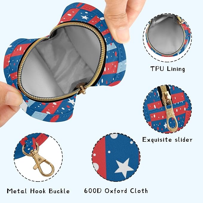 Pacifier Holder with Clip Pacifier Case for Diaper Bag Round Baby Pacifier Pouch Box Bag Portable Striped Blue Red Stars Dots