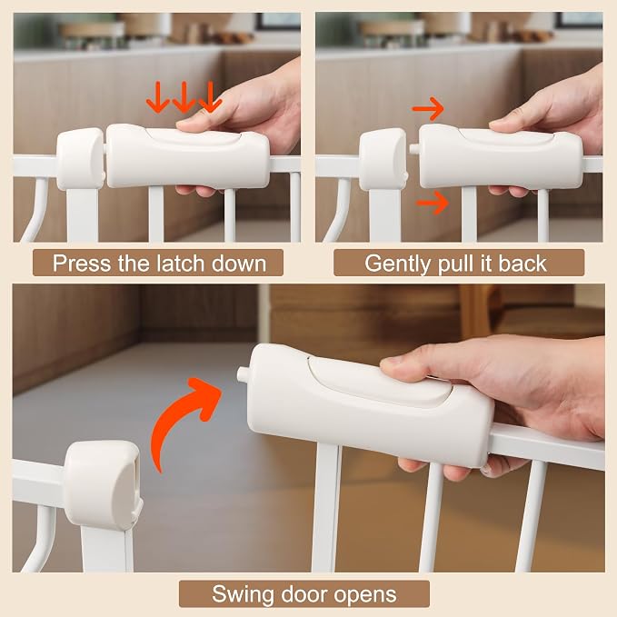 Narrow Baby Gate or Doorways No Drill 29.13-33.86 Inch,Pressure Mounted Metal Child Gates for Wide Openings,Walk Through Pet Gate Indoor Auto Close,White