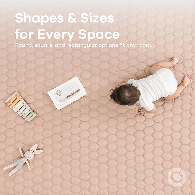 Comfy Cubs Round Kids Play Mat - Medium 48 inches Soft Quilted Baby Floor Mat with Non-Slip Bottom - Plush Design for Toddlers' Playtime - Comfortable and Durable - Blush
