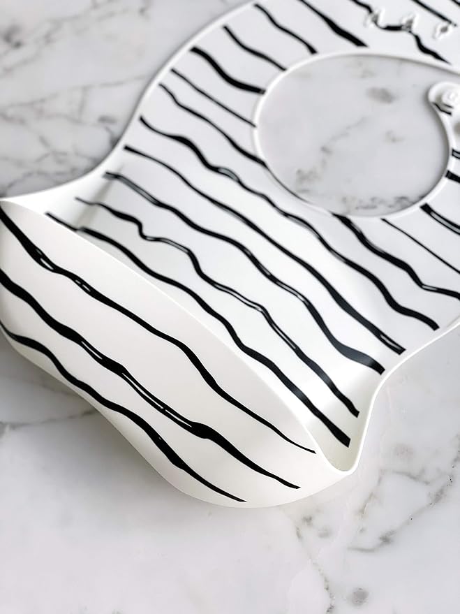 Goobie Baby Silicone Baby Bib with Food Catcher - Adjustable Waterproof Feeding Bib for Babies and Toddlers 4 to 36 Months in Stylish Colors for Girl and Boy - Modern, Soft, Easy to Clean (Wavy Lines)