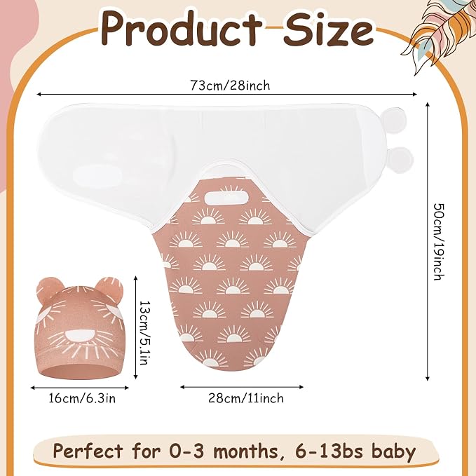 Ramede 6 Pack Swaddle Blanket with Hats for Baby Girl Boy 100% Cotton Swaddles 0-3 Months, Adjustable Breathable Skin Friendly Receiving Blanket Wrap, Essential for Newborns(Boho,Khaki)