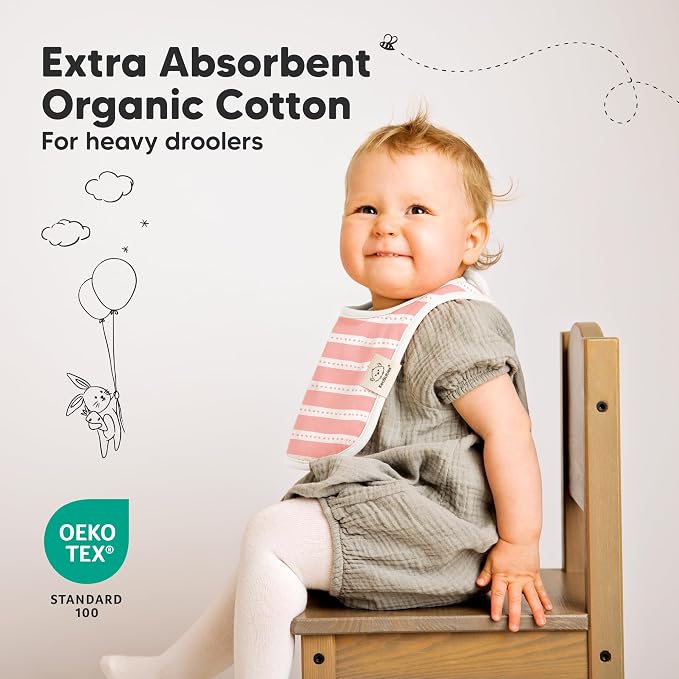 8-Pack Organic Baby Bibs for Boys, Girls - Soft Cotton Drooling and Teething Bibs for Baby Girl & Boy, Extra Absorbent, Easy To Clean & Put On for Toddler, Newborn, Infant 0-24 Months (Sweet Charm)