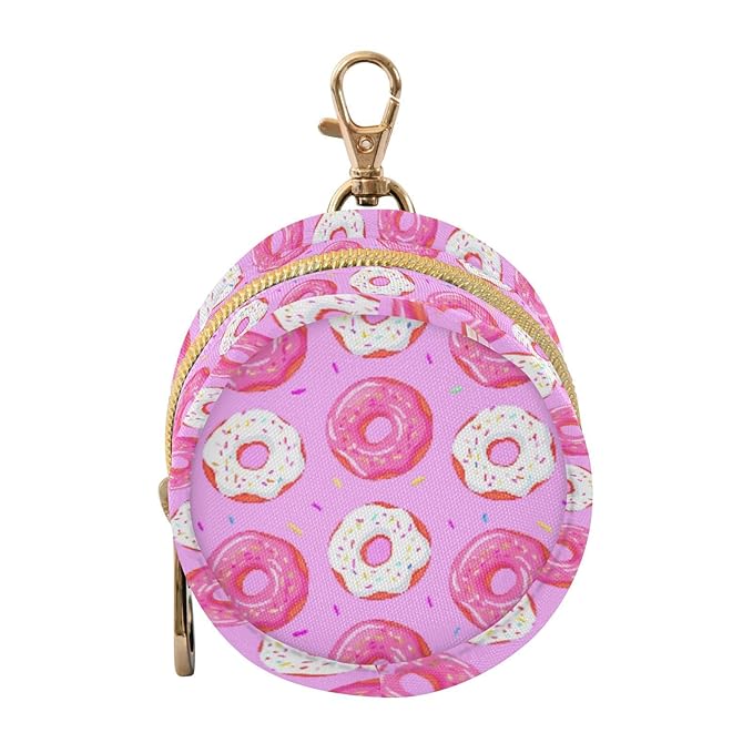 Baby Pacifier Case with Clip, Donuts Pink Portable Pacifier Holder, TPU Lined Dust-Proof Storage Pouch for Diaper Bag and Stroller