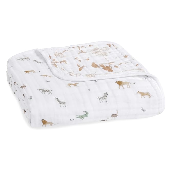 aden + anais 100% Organic Cotton Muslin Baby Blanket Crib Bedding for Newborn Baby and Toddler, Nursery Blanket for Boys and Girls, Baby Registry and Shower Gift, Safari Dreams