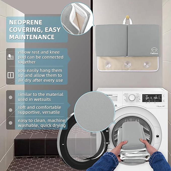 Bath Kneeler and Elbow Rest Pad Set for Baby Bathtub, Thick Non-Slip Bathing Kneeling Mat Cushion Quick Drying Bathtub Knee Saver with Arm Support and Pockets for Bathroom Bathing time Comfort, Gray