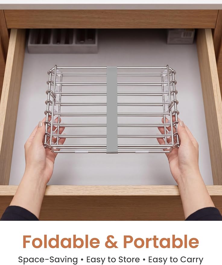 NiHome 2-in-1 Foldable Drying Rack – Stainless Steel Holder for Ziplock Bags, Plastic & Silicone Storage Bags, Cups, Dishes, and Baby Bottles. A Rust-Resistant Kitchen Drying Stand