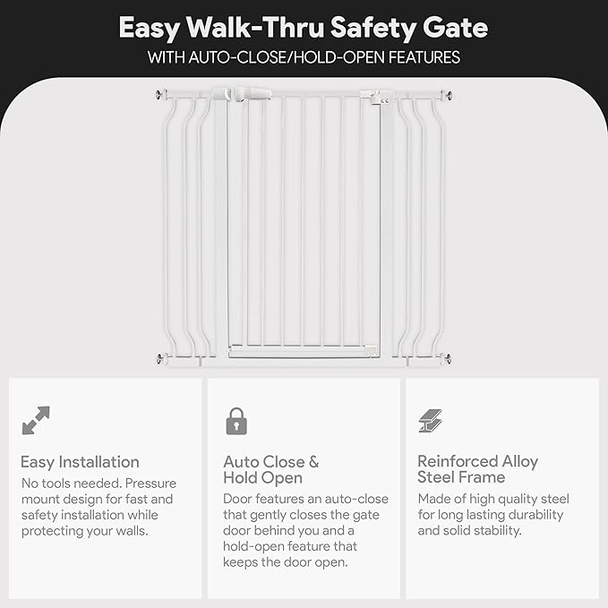 BalanceFrom 29.1-43.3" Easy Walk-Thru Baby and Pet Safety Gate with Hold-Open and Auto-Close ??Adjustable Steel Barrier for Stairs, Doorways, and Hallways, No Drilling Installation