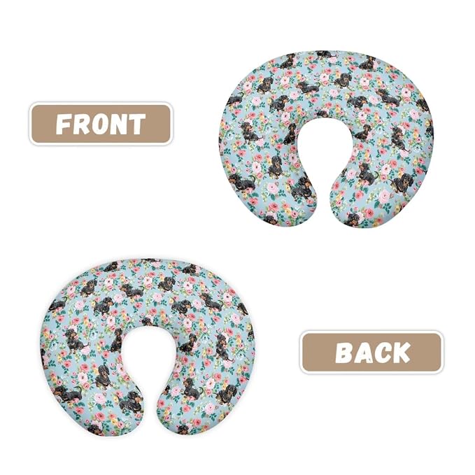 Jeiento Floral Black Dachshund Dog Nursing Pillow Cover Cartoon Blue Slipcover for Baby Removable Comfort Pillow Slipcovers for Breastfeeding U-Shaped Pillows