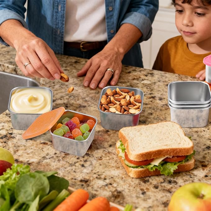 6 Pack Stainless Steel Snack Containers - 6oz Reusable & Small Containers With Lids, 304 Metal Stackable Snack Cups, Lunchable Snack Containers for School, Travel, Picnic