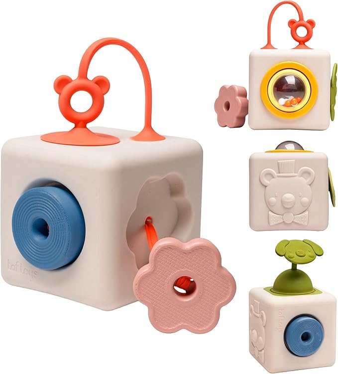 Taf Toys Busy Cube Toy Silicone Activity Cube for Baby 6 Months & Up Pop-It, Shape-Sorting, Sensory Exploration Spinning Bead Ball Develop Motor Skills Problem-Solving Montessori Toys for 1+ Year Old