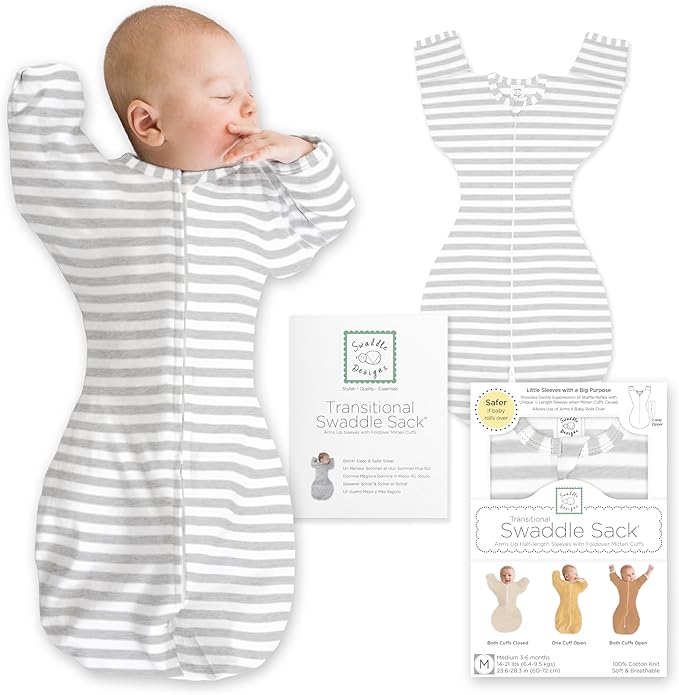 SwaddleDesigns Transitional Swaddle Sack, Arms Up Half-Length Sleeve Mitten Cuff, Most Gradual Transition Swaddle for Newborn