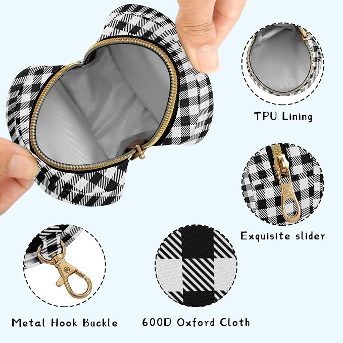 Black White Buffalo Plaid Print Pacifier Holder Case with Clip Portable Pacifier Storage Bag for Girls Boys