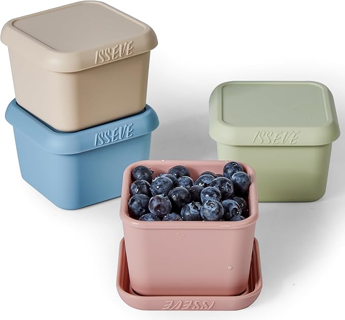 ISSEVE 4pack 6oz Silicone Snack Containers for Kids, Reusable Small Containers with Lids, Leak Proof Food Storage Containers, Children Kids Lunch Box for Daycare, School, Travel (Morandi color)