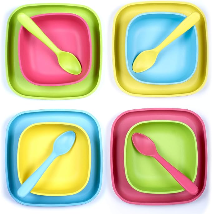 GET FRESH Bamboo Kids Spoons Set – 4-pack Reusable Bamboo Fiber Kids Spoons for Everyday Use – Large Bamboo Kids Cutlery for Daily Mealtime – Colorful Bamboo Utensils for Toddlers and School Children