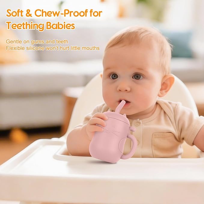 MCGMITT Silicone Baby Sippy Cup, 5oz Leak Proof Straw Cup for Infants Kids 6 12 18 Months, BPA Free Non Toxic Toddlers Training Cup with Handle, Soft Toddler Open Cup For Travel or At Home
