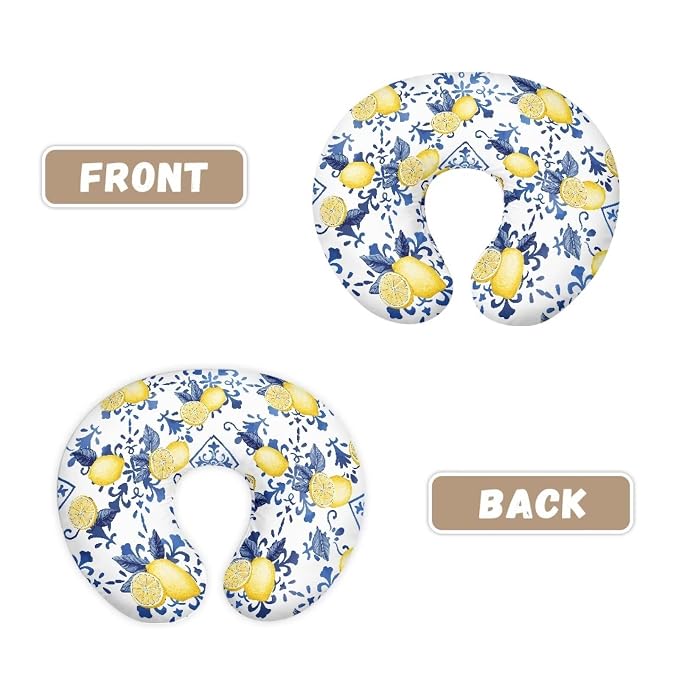 Blue Plaid and Lemon Breastfeeding Pillow Slipcover for Baby Newborn U-Shaped Breastfeeding Pillowcase Cushion Cover Breathable and Washable