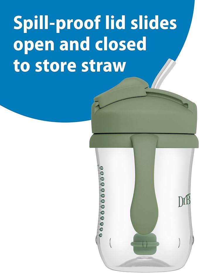 Dr. Brown's Milestones Baby's First Straw Cup, Training Cup with Weighted Straw, 9 oz/270 mL, BPA-free, 6m+, Olive Green, 1-Pack