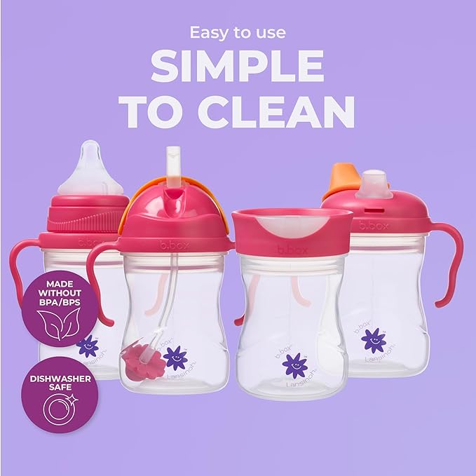 b.box + Lansinoh Time to Sip Starter Cup Set (3m+ to Toddler) | 1 Cup with 4 Lids ??Nipple, Spout, Weighted Straw, Training | BPA-Free, Dishwasher Safe, Easy-Grip | 8 Ounces | Tropical Sea