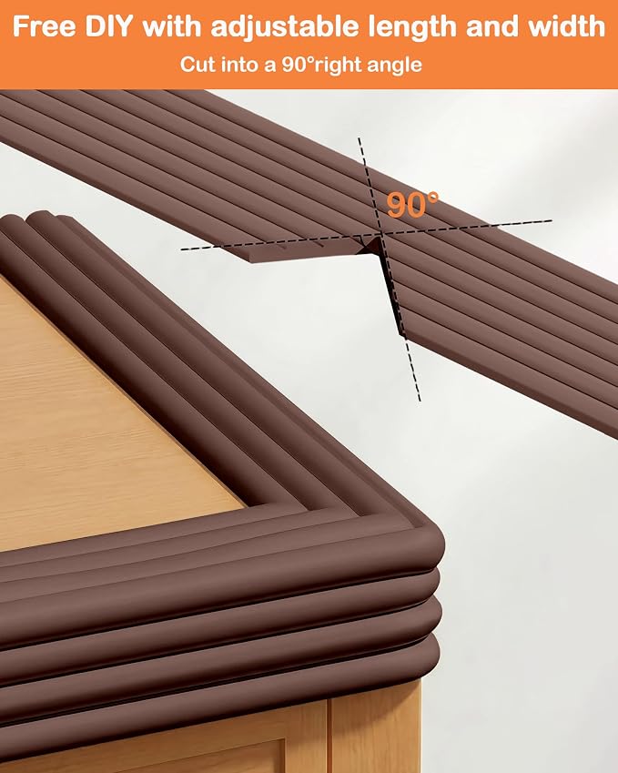 Corner Protector Baby, 16.5FT 0.32''Th W-Shape Edge Protector for Baby Proofing 3.2'' Wide Foam Fireplace Cushion Pre-Taped Safety Guard Bumper Pad for Furniture Wall Stair Door (Dark Brown)