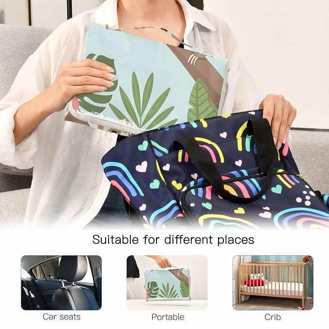 Baby Portable Diaper Changing Pad Waterproof Lovely Sloth Jungle Animal Diaper Changing Mat with Wipes Pocket Foldable Travel Changing Pad Bag