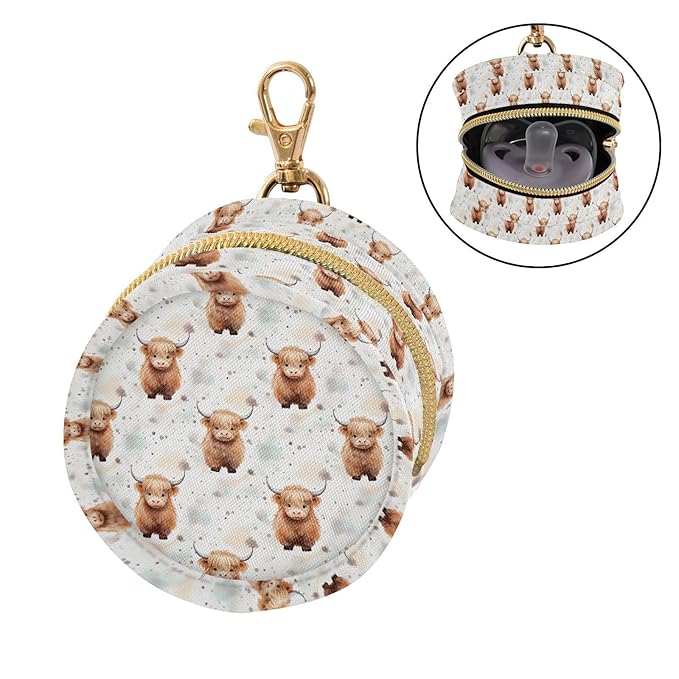Cute Highland Cow Pattern Portable Baby Pacifier Holder Case with Clip for Stroller Diaper Bag Travel A113321