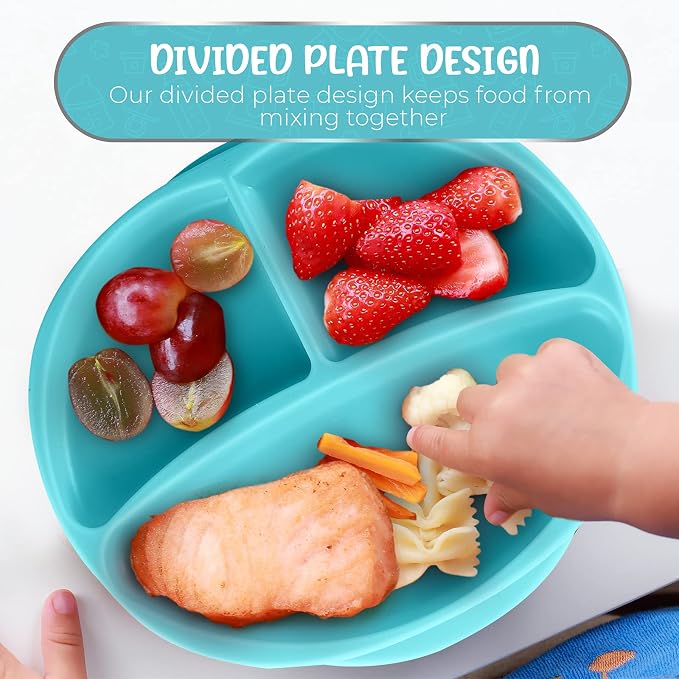 Sperric Silicone Suction Plate for Baby - 100% Food Grade Silicone Divided Plate | Toddler Self Feeding Training Suction Plate Set | BPA-Free, Microwave & Dishwasher Safe Stay Put Plates (Blue)