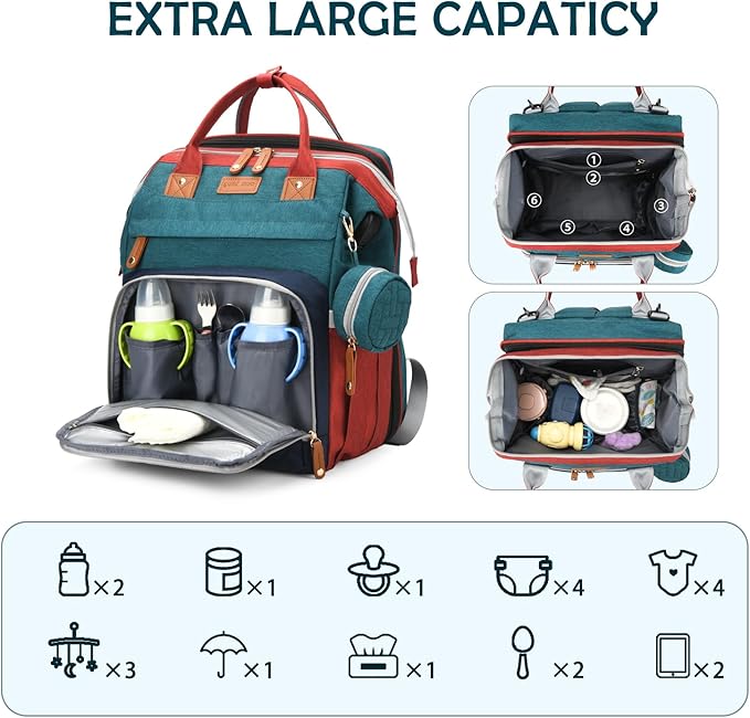 Diaper Bag Backpack with Changing Station, Waterproof for Mom & Dad, Newborn & Toddler Essentials, Insulated Bottle Pockets, Pacifier Case, Stroller Straps Included, Unisex（Multicolor）