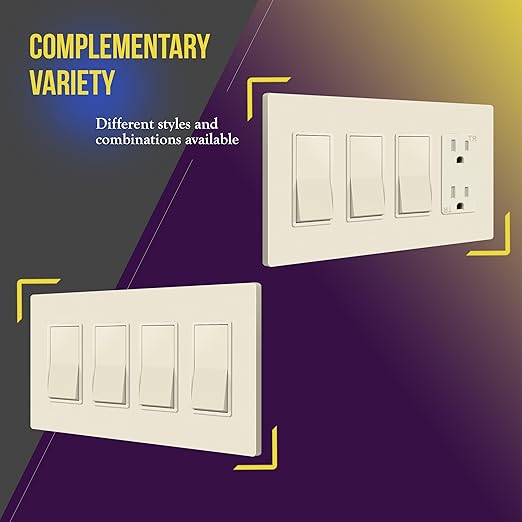 ENERLITES Screwless Decorator Wall Plates Child Safe Outlet Covers, Size 4-Gang 4.68" H x 8.30??L, Unbreakable Polycarbonate Thermoplastic, SI8834-LA, Glossy, Light Almond
