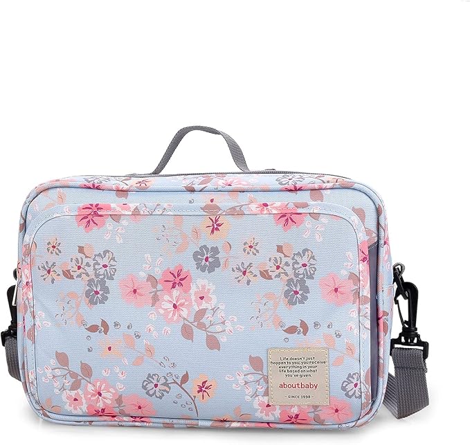 SONARIN Pram Buggy Bag Organiser & Stroller Organiser,Large Stroller Storage with Deep Cup Holder,2 x Pram Hooks,Shoulder Strap Used as Carry-On Handbag,Universal Fit All Buggy Models(Flower)