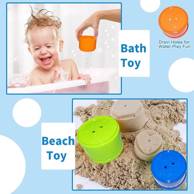 WEEJOYGAM Baby Stacking Cups, Nesting Stacking Toys for Toddlers 1-3 Montessori Toys for 1 Year Old Gift, Kid Water Bath Toys for Babies 6-12 Months Developmental Cause and Effect Color Sorting Blocks