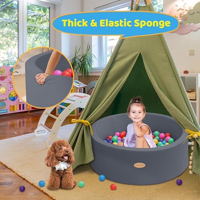HARBOLLE Baby Ball Pit 35.4" Soft Round Memory Foam Ball Pits NOT Included Balls Indoor Outdoor Playpen for Babies Toddlers Kids Great Gift for Girls Boys, Dark Gray