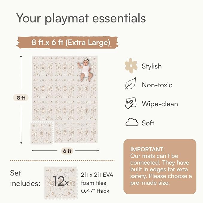Lillefolk Baby Play Mat for Floor – 6x8ft Vintage Vanilla |PFAS Free Non Toxic Premium EVA Foam Tiles for Tummy Time, Crawling & Playpen – No Loose Edges Floor Mat for Babies & Toddlers (12 Tiles)