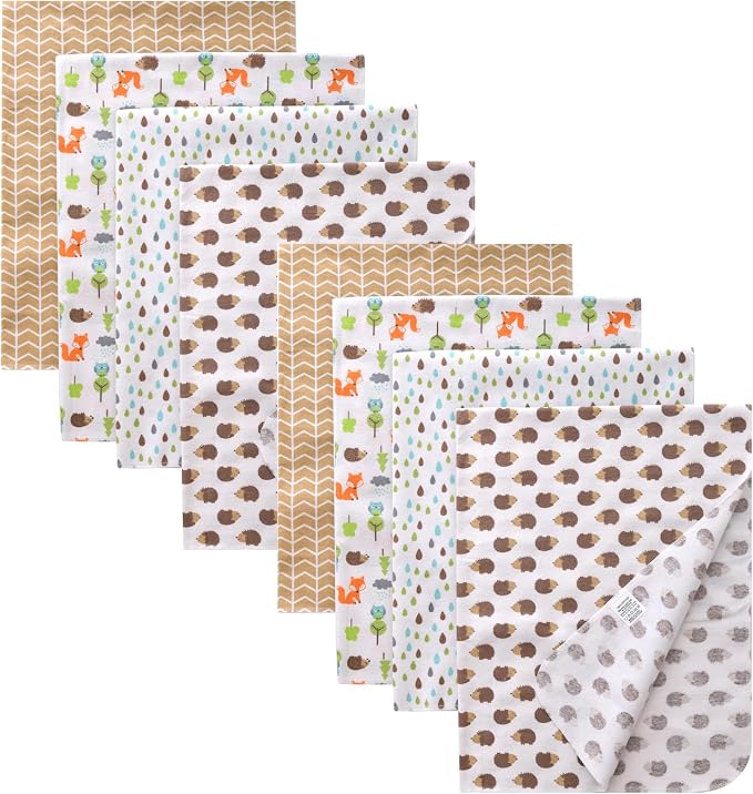Gina Era Cotton Flannel Receiving Blankets Baby 8 Pcs, Baby Swaddle Blankets, Baby Flannel Blanket 30 X 30 Inch for Boy Girl (Style-14)