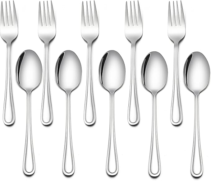 LIANYU 10-Piece Children Silverware Set, Kids Forks and Spoons Silverware Set, Stainless Steel Toddler Utensils Flatware, Child Cutlery for Home Preschools, Dishwasher Safe