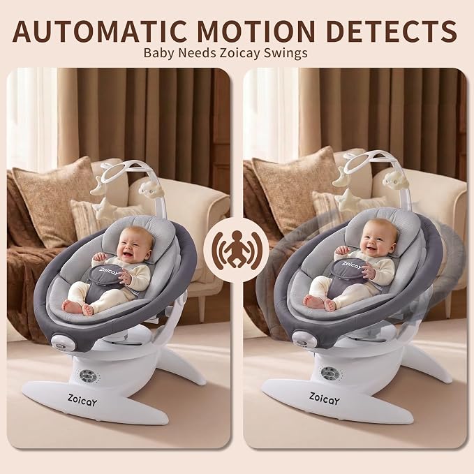 Baby Swing, 3-in-1 Baby Swings for Infants with Motion Detection & Vibration Comfort, 360° Rotating Electric Baby Swings with 5 Speeds & 3 Swing Modes, Infant Swing for Baby with 12 Preset Melodies