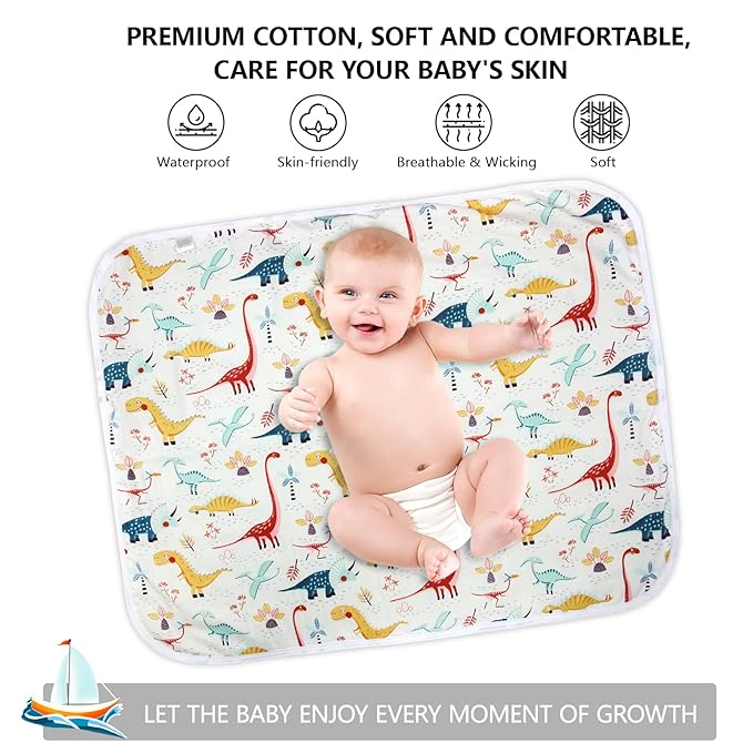 2 Pack Baby Changing Pad, Diaper Changing Mat for Dresser, Crib, Travel, 100% Cotton Surface, Breathable & Waterproof, Shower Gift for Newborn Boys, Extra Large 24" x 30", Dinosaur Black Star