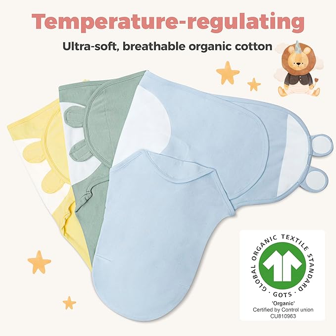 Organic Cotton Baby Swaddle Blankets-3 Pack Ultra-Soft, Breathable & Temperature- Regulating Newborn Receivin Blankets-Gentle on Delicate Skin, Cozy Sleep Aid, Set