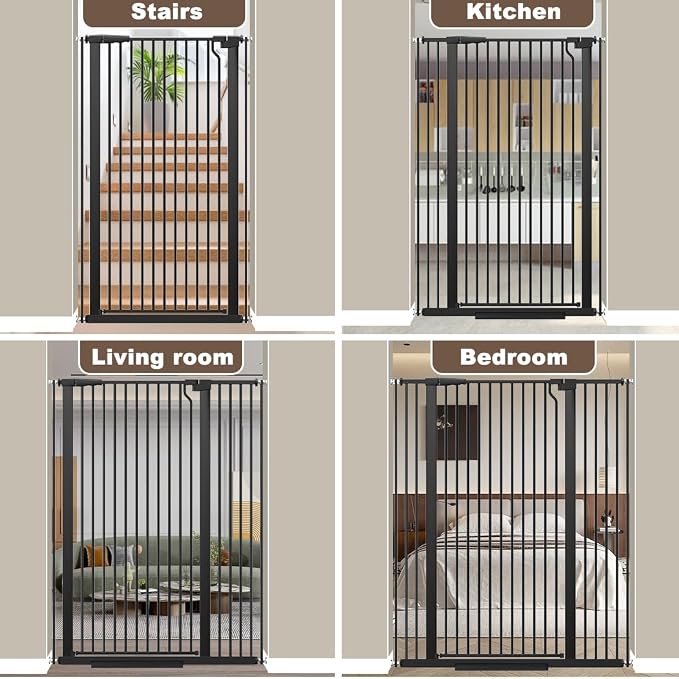 Fairy Baby 51.1" Extra Tall Pet Gates, 48.5"-56.2" Extra Wide Baby Gate for Doorways Hallway Kitchen, Tall Cat Safety Gate Pressure Mounted, Walk Thru Auto Close Metal Dog Gate, Narrow Spacing, Black
